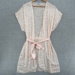 Vtg Blanche Neiman Marcus Kimono Robe Leaf Print Belted Cover Up Sz M Pink Short